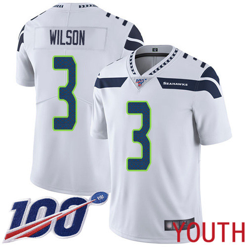 Seattle Seahawks Limited White Youth Russell Wilson Road Jersey NFL Football #3 100th Season Vapor Untouchable->youth nfl jersey->Youth Jersey